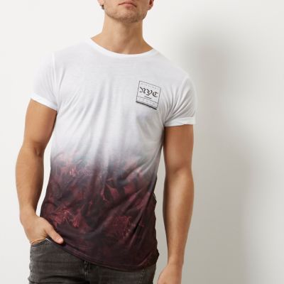 White red leaf fade print T-shirt